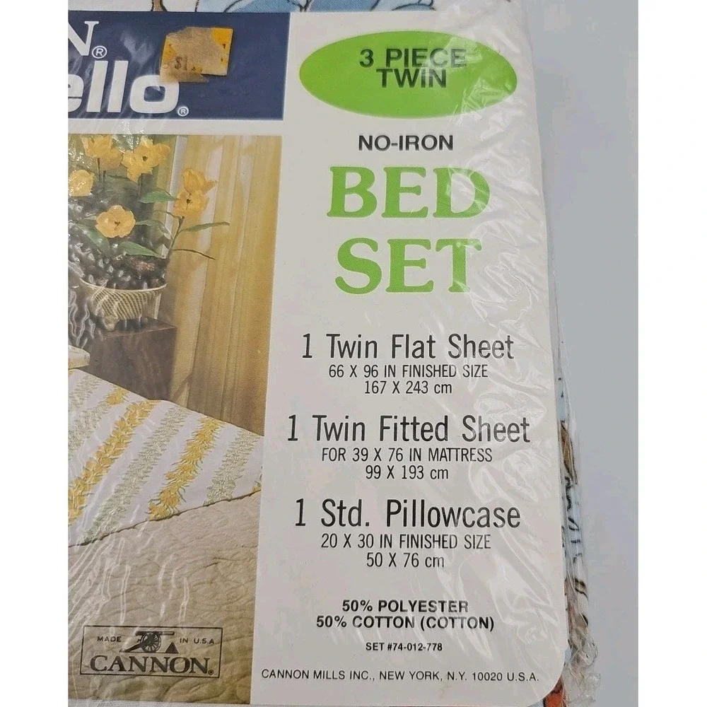Cannon Monticello 3 Piece Twin Bed Set No Iron Vintage Garland Floral Made In US